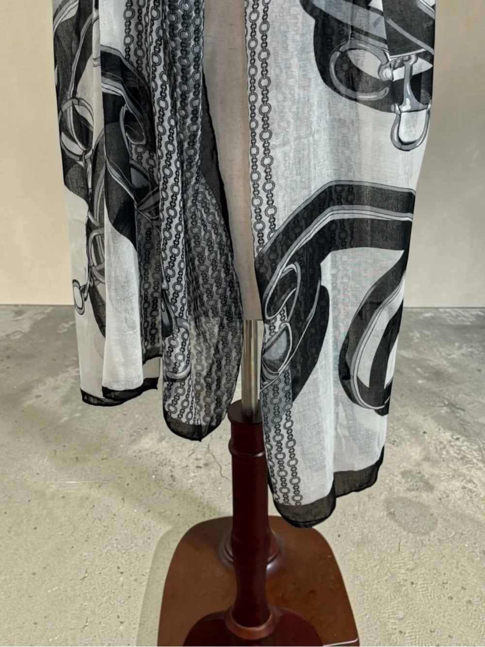 Huge 62”x70” Black & White Equestrian Motif Print Scarf - Women's Accessory